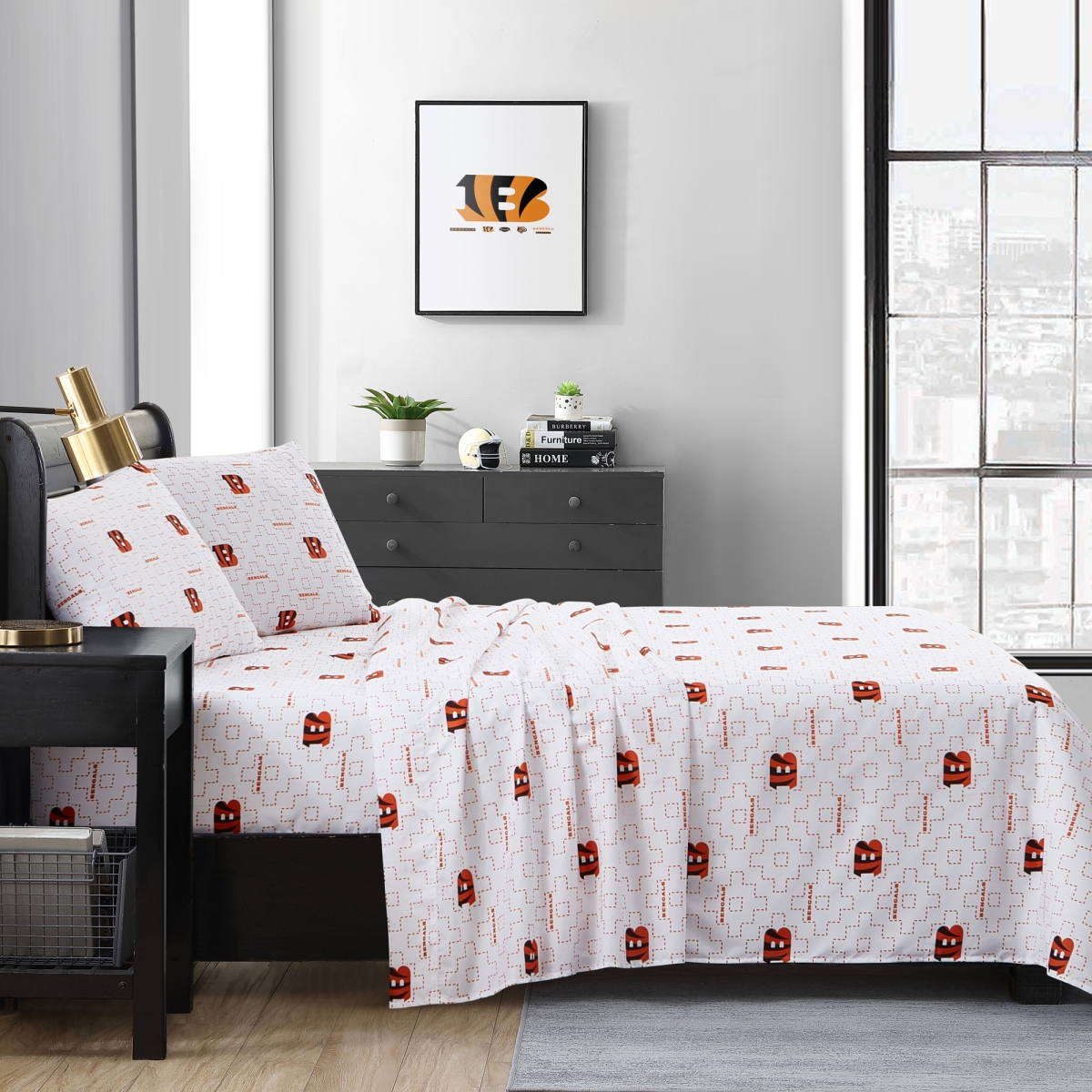 607-BSSQ-B3 Cincinnati Bengals Scatter Bedding Sheet Set Queen