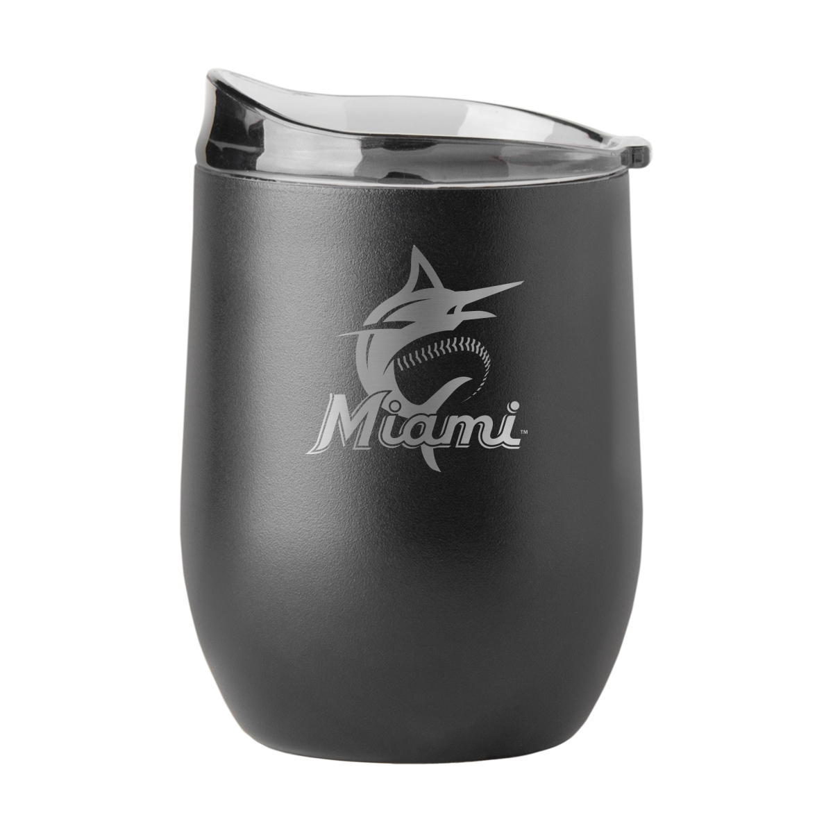512-S16PB-BLK-9 Miami Marlins 16 oz Black Etched Powder Coat Curved Beverage