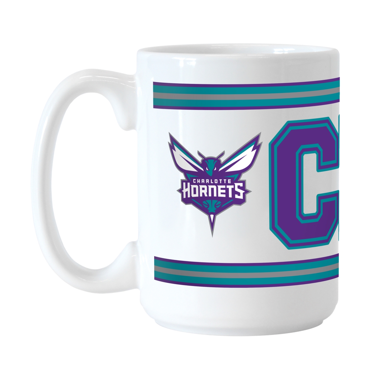 703-C15M-4S Charlotte Hornets 15 oz Overtime Stripe Sublimated Mug