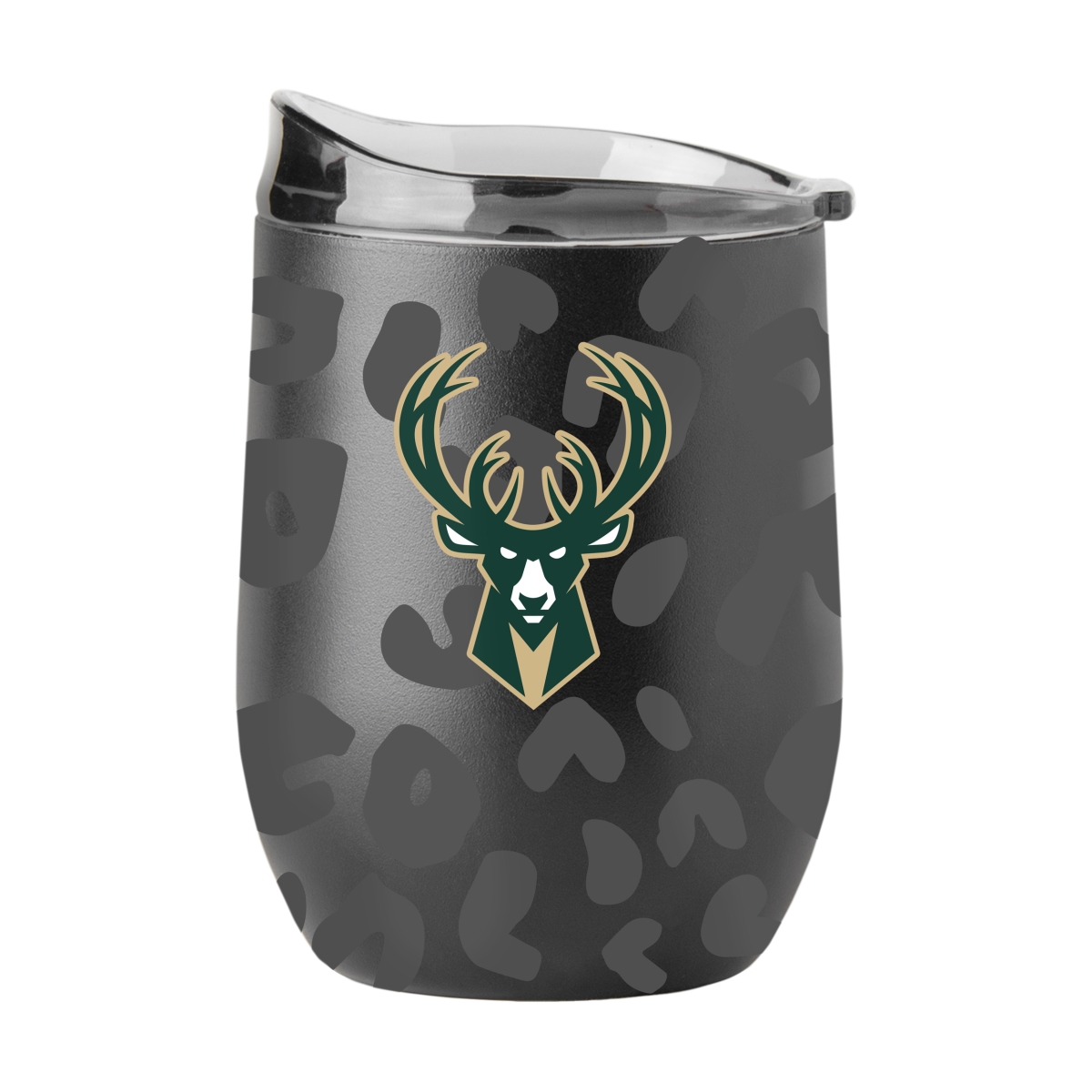 716-S16PB-BLK-33 Milwaukee Bucks Leopard 16 oz Black Powdercoat Curved Beverage