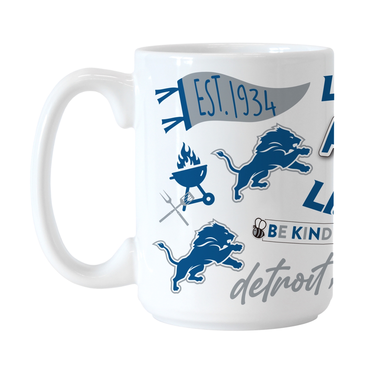 611-C15M-63 15 oz Detroit Lions Native Sublimated Mug, White