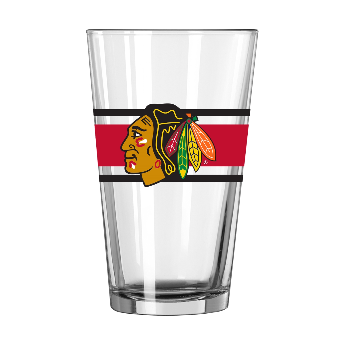 807-G16P-16 16 oz Chicago Blackhawks Stripe Pint Glass