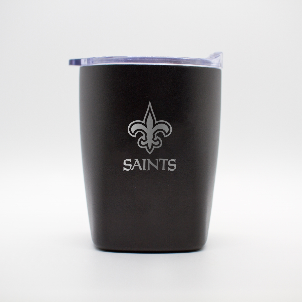 Picture of Logo Brands 620-S14PR-BLK-9   Orleans Saints 10 oz Etch Black Powder Coat Rocks Tumbler