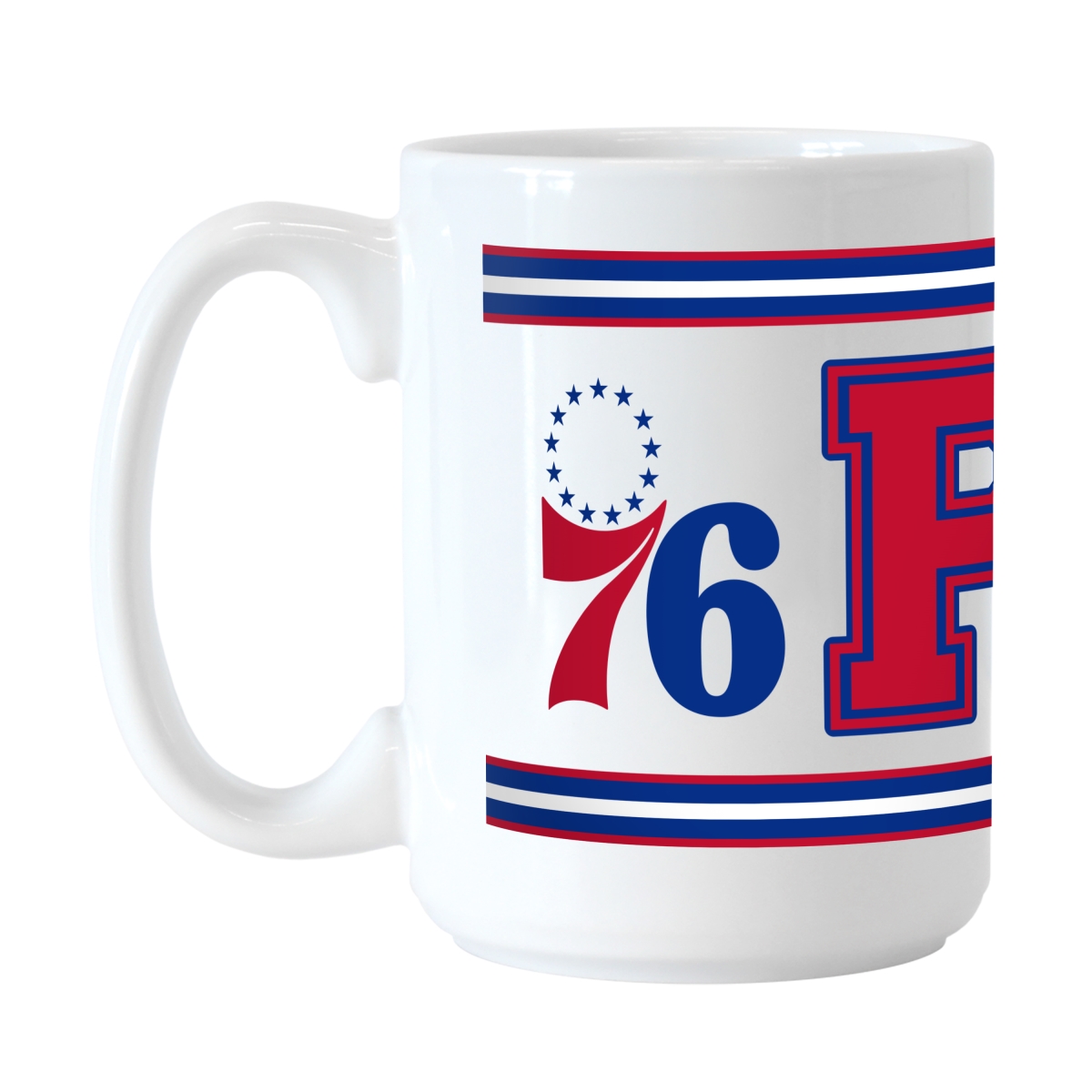 Picture of Logo Brands 723-C15M-4S Philadelphia 76ers 15 oz Overtime Stripe Sublimated Mug