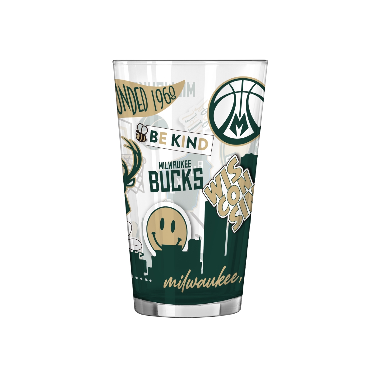 716-G16P-63 Milwaukee Bucks 16 oz Native Pint Glass