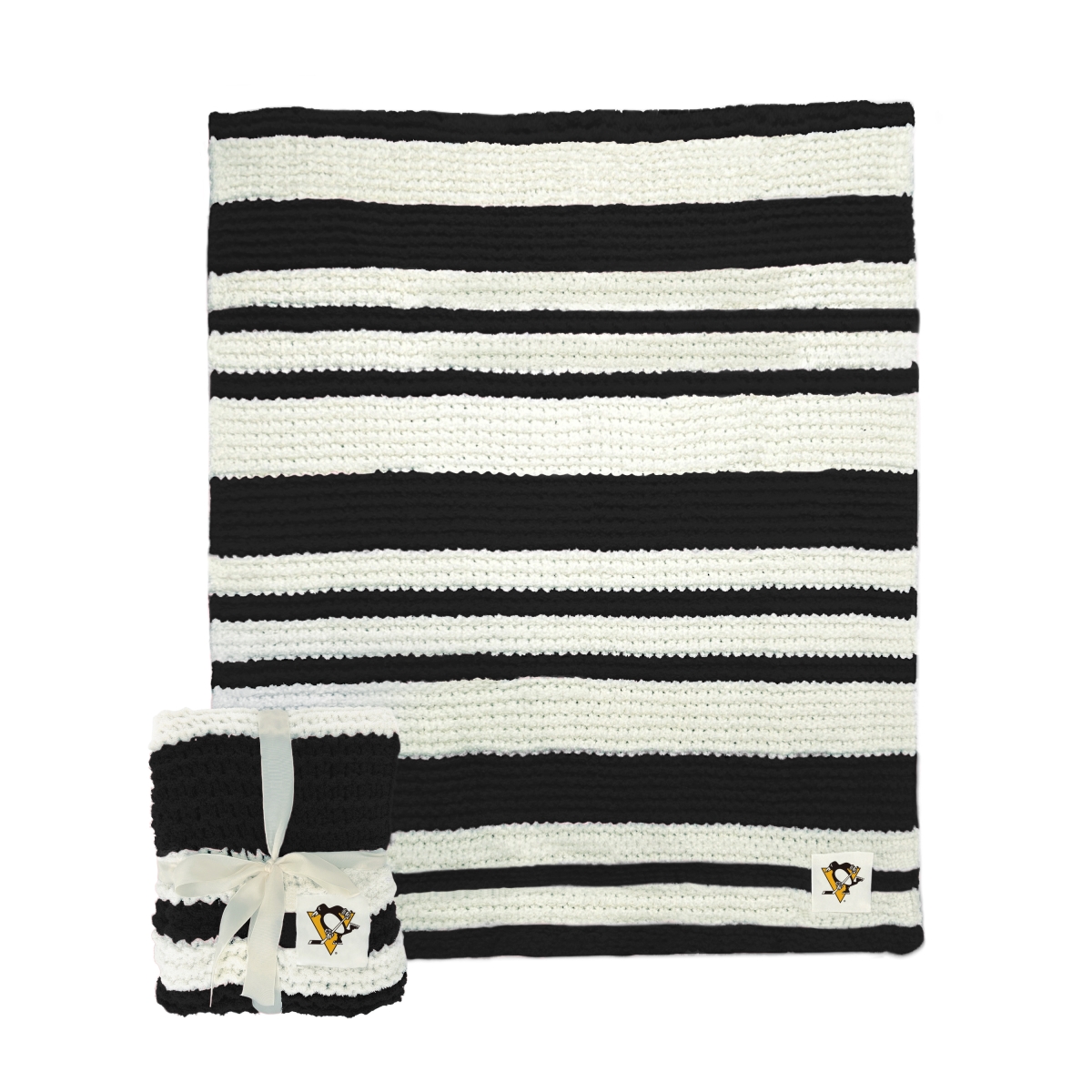Picture of Logo Brands 824-282 Pittsburgh Penguins Cable Knit Throw&#44; 50 x 60 in.