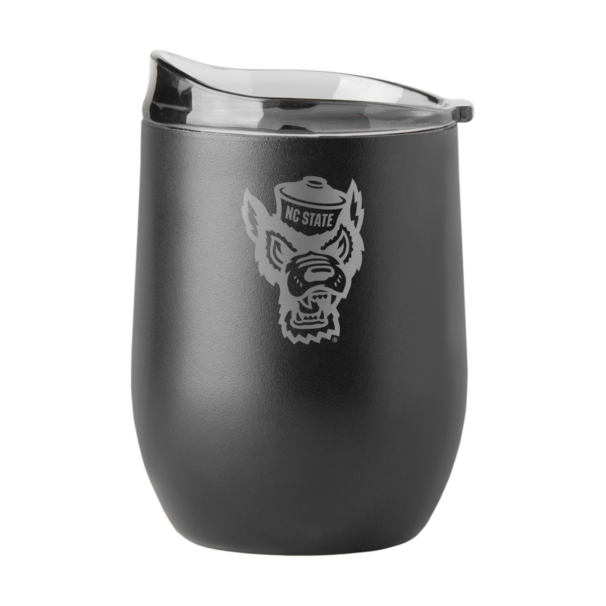 186-S16PB-BLK-9 NC State 16 oz Black Etched Powder Coat Curved Beverage