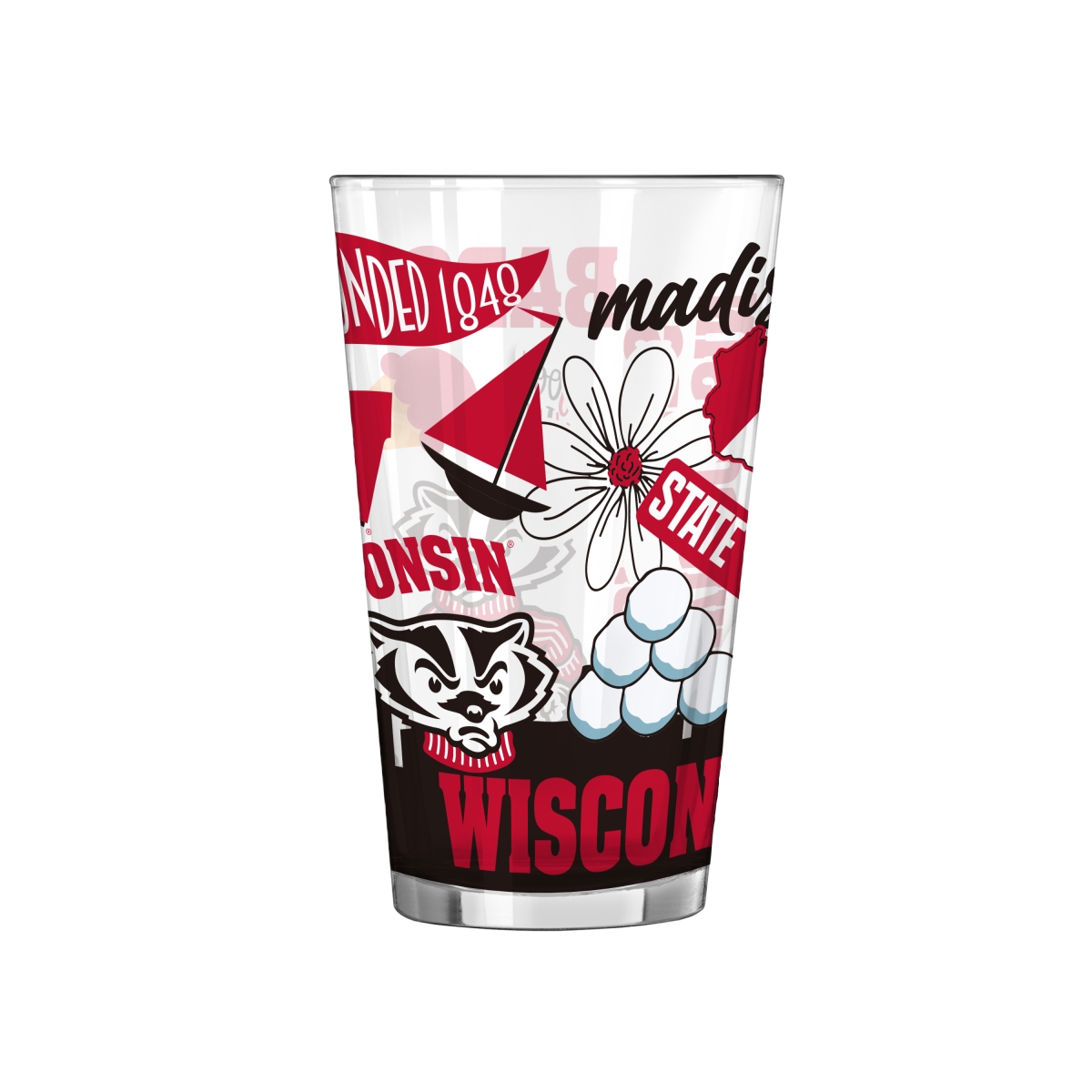 244-G16P-63 Wisconsin decalrs 16 oz Native Pint Glass
