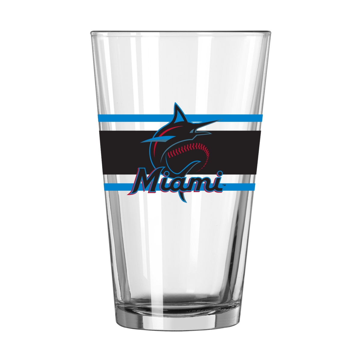 512-G16P-16 Miami Marlins 16 oz Stripe Pint Glass