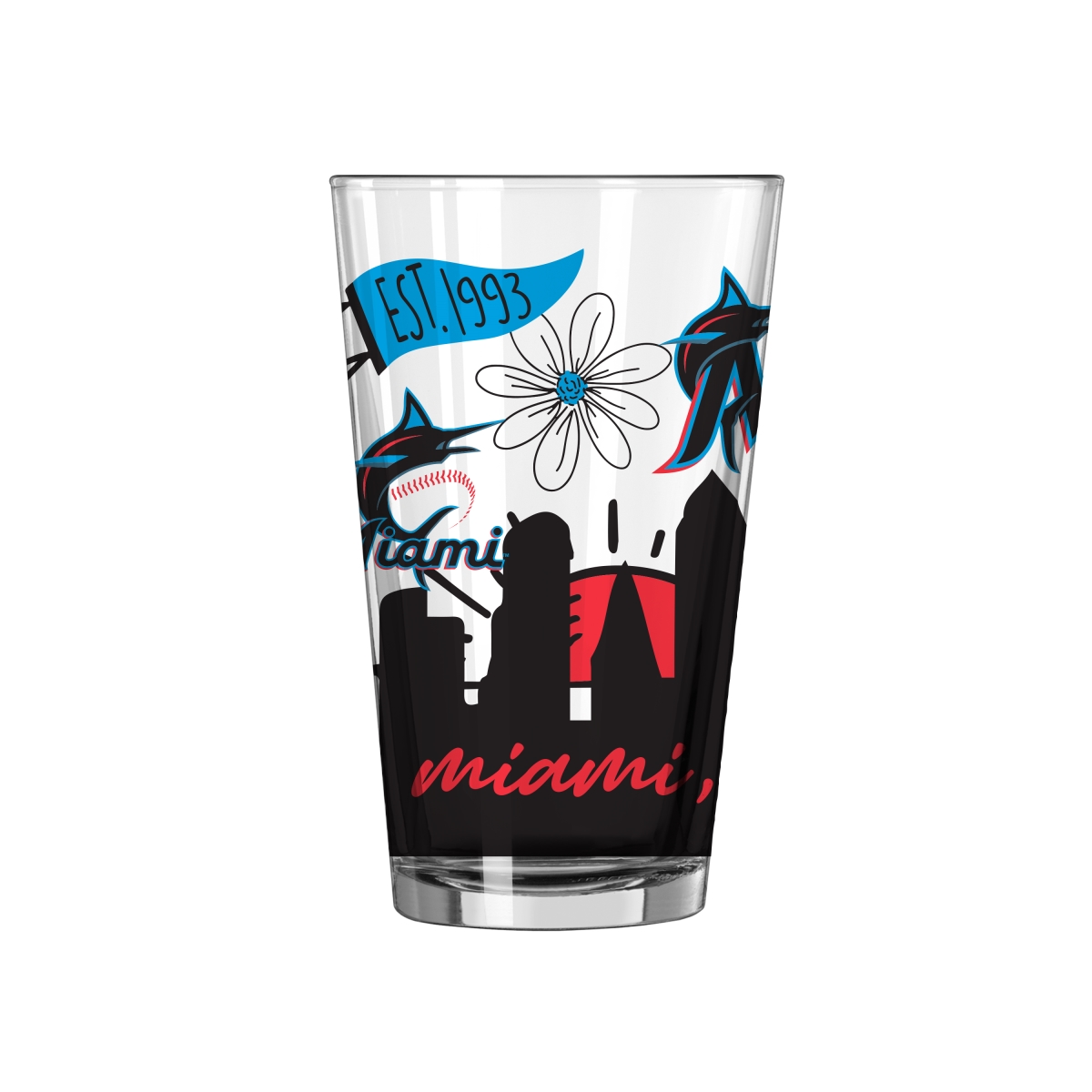 512-G16P-63 Miami Marlins 16 oz Native Pint Glass