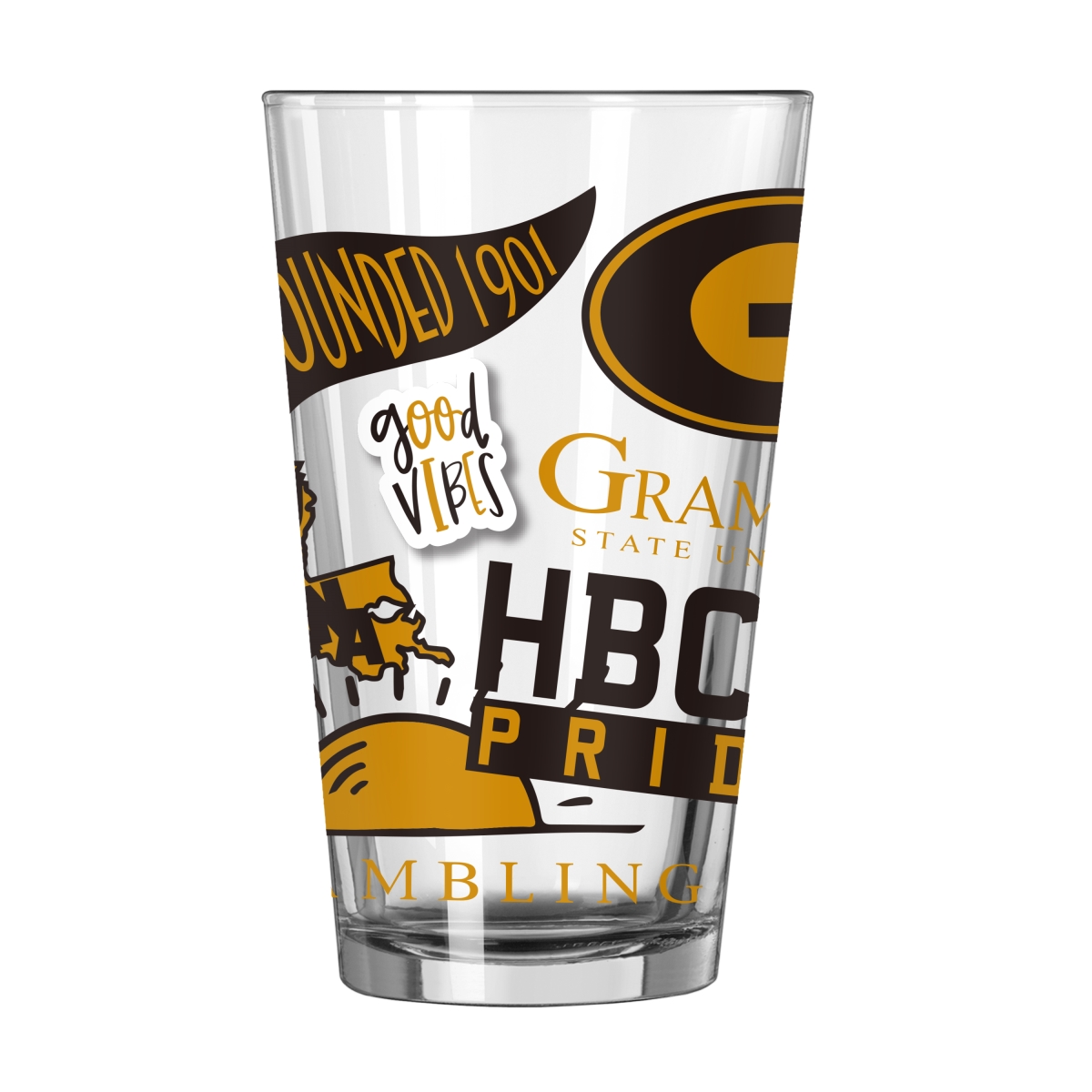144-G16P-63 Grambling State 16 oz Native Pint Glass