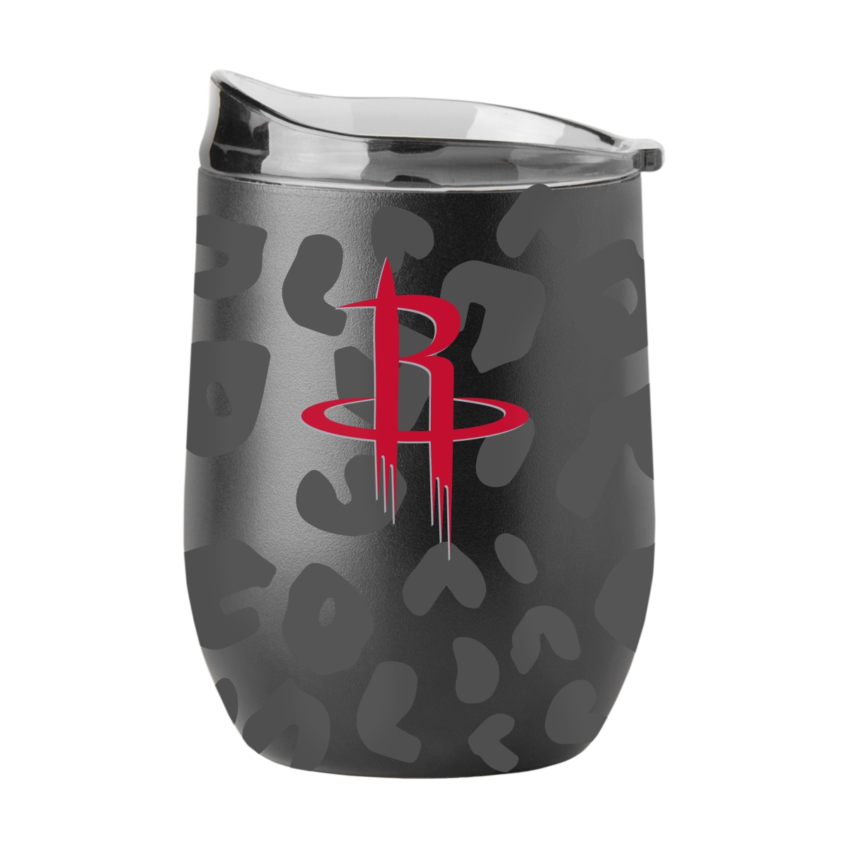 710-S16PB-BLK-33 Houston Rockets Leopard 16 oz Black Powdercoat Curved Beverage