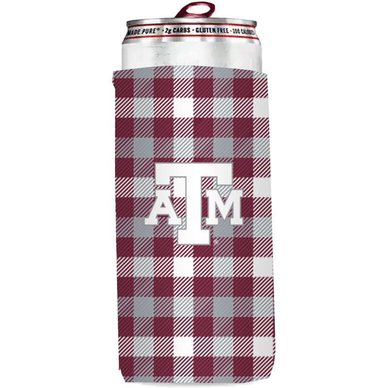 219-782 Texas A&M Plaid Insulated Slim Can Sleeve