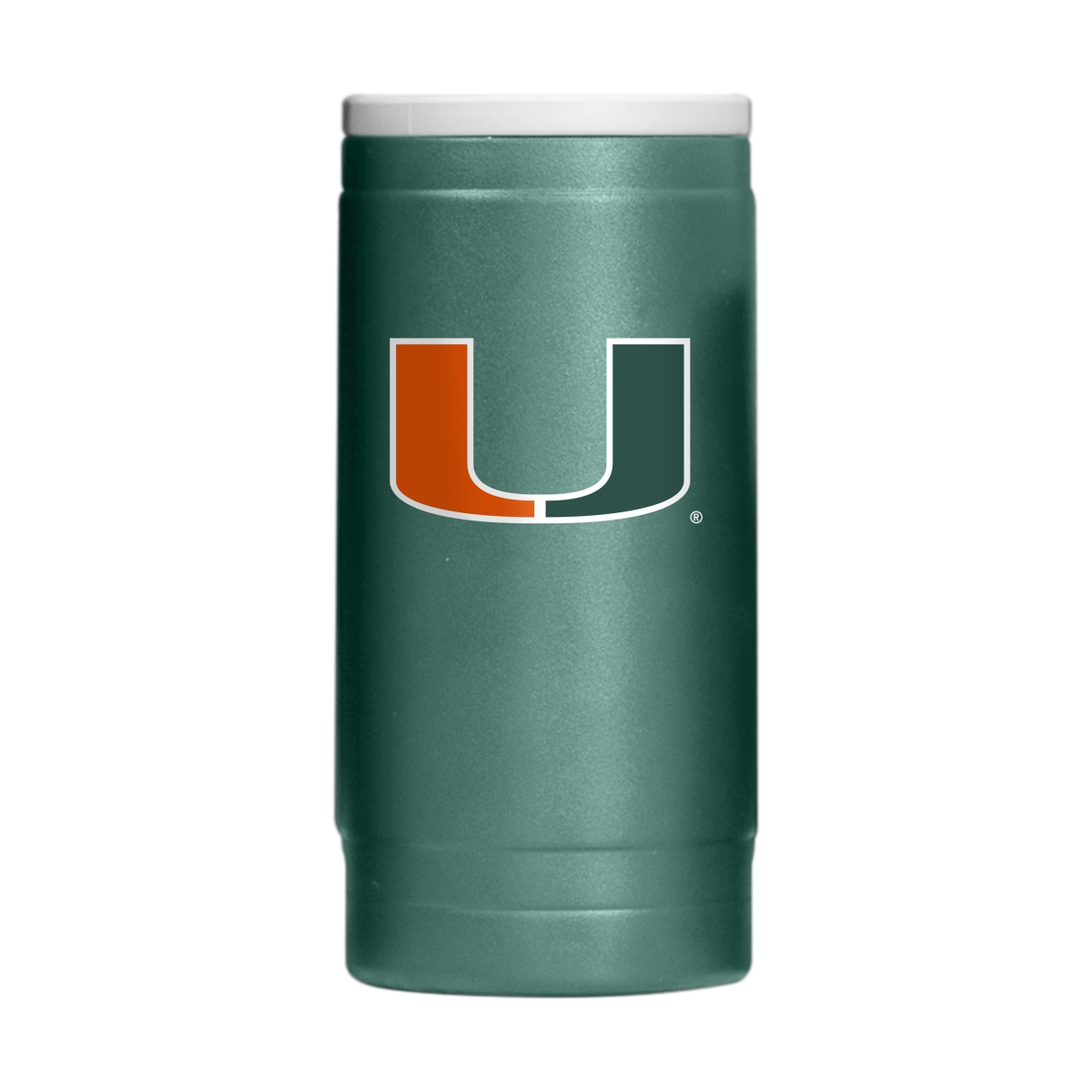 Picture of Logo Brands 169-S12PC-34 University of Miami Flipside Powder Coat Slim Can Coolie
