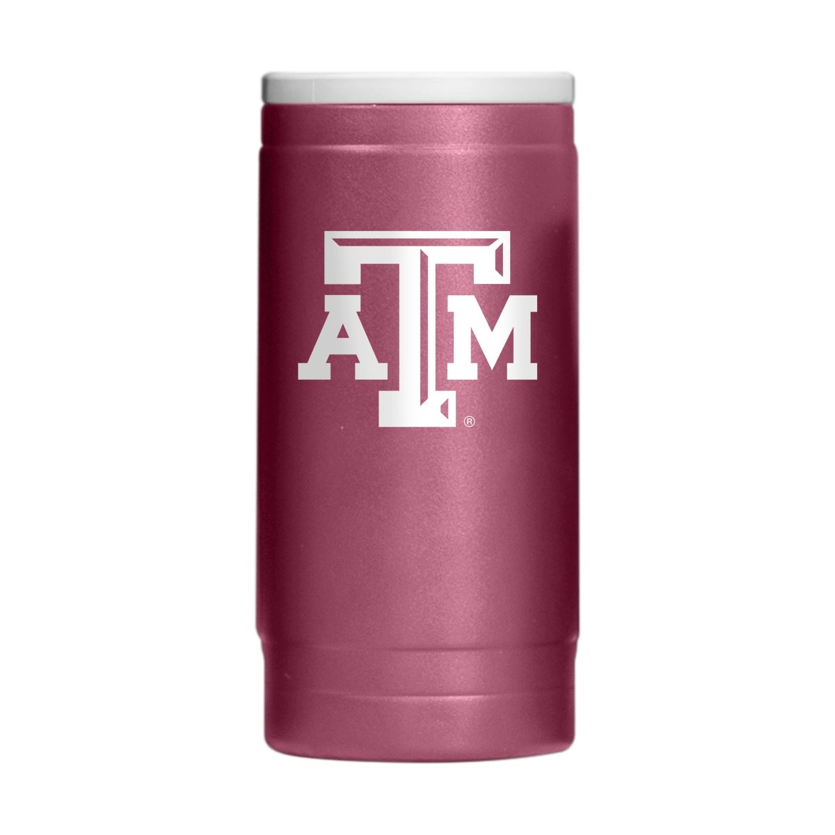 Picture of Logo Brands 219-S12PC-34 Texas A&M University Flipside Powder Coat Slim Can Cooler