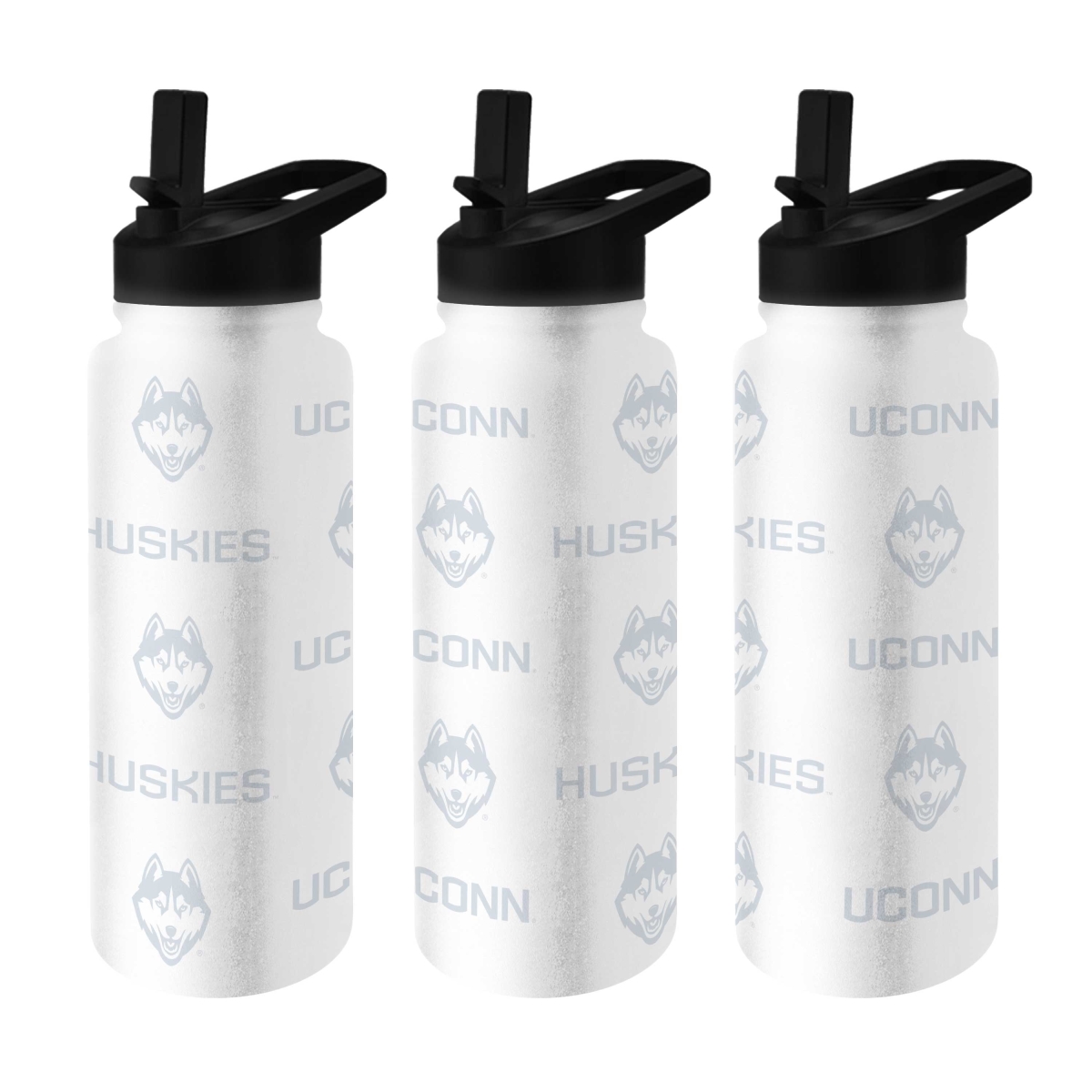226-S34QB-WHT-RP UConn White 34 oz Repeating Quencher Bottle with 6 pack Stickers