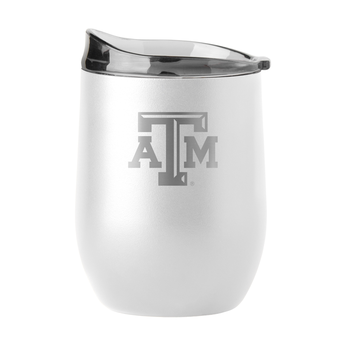 219-S16PB-WHT-9 16 oz Texas A&M University White Etch Powder Coat Curved Beverage Tumbler