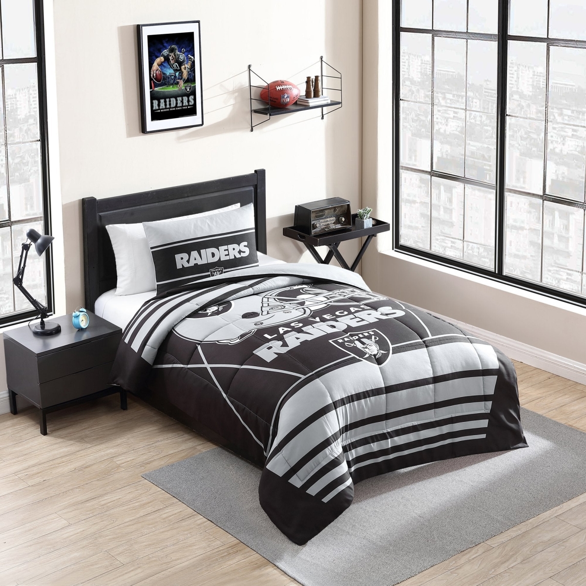 623-BCST-B2 Twin Size Las Vegas Raiders Crosser Bedding Comforter Set