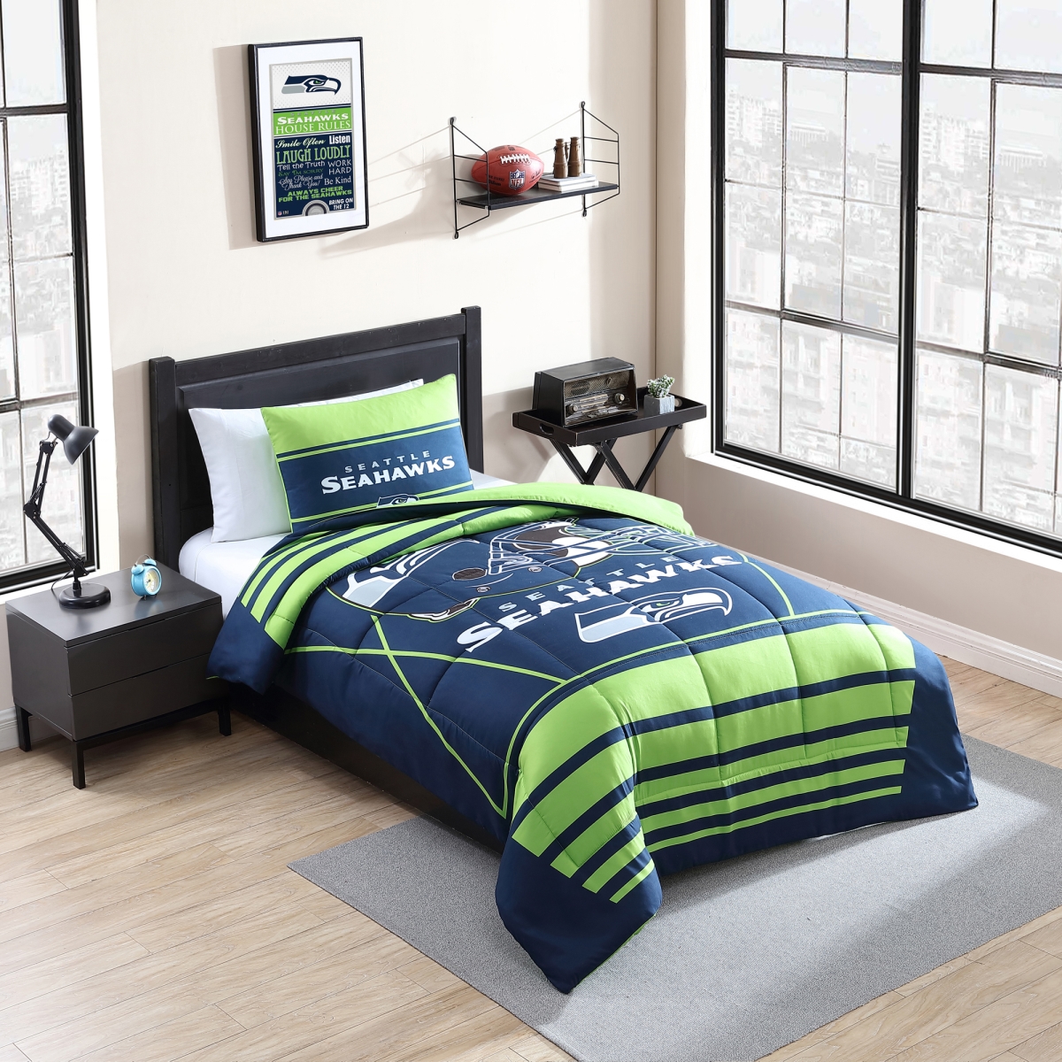 628-BCST-B2 Twin Size Seattle Seahawks Crosser Bedding Comforter Set