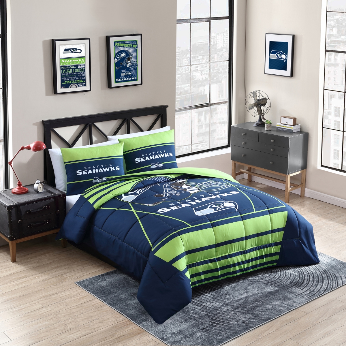 628-BCSFQ-B2 Full & Queen Size Seattle Seahawks Crosser Bedding Comforter Set