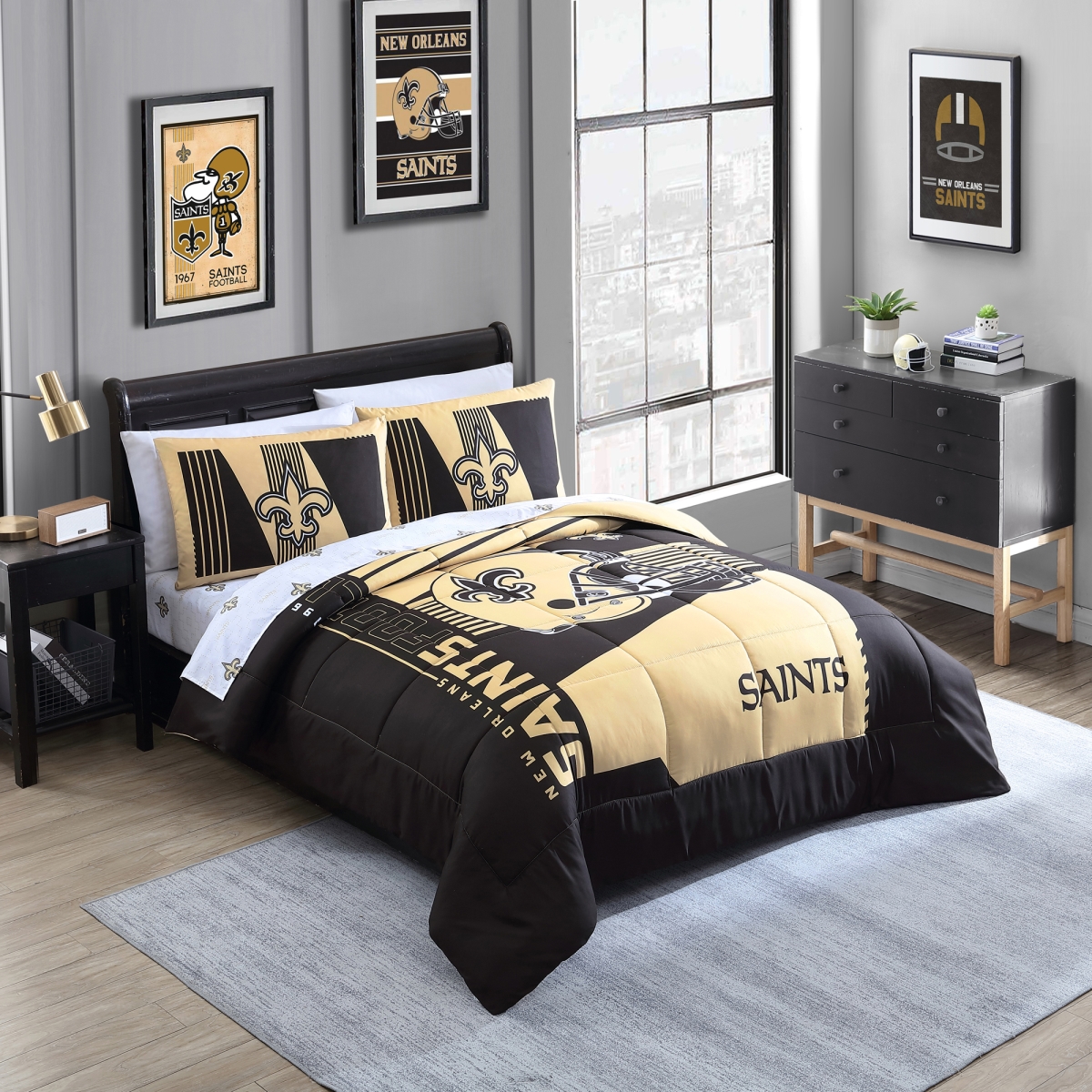 620-BNBQ-B1 Queen Size   Orleans Saints Status Bed in a Bag
