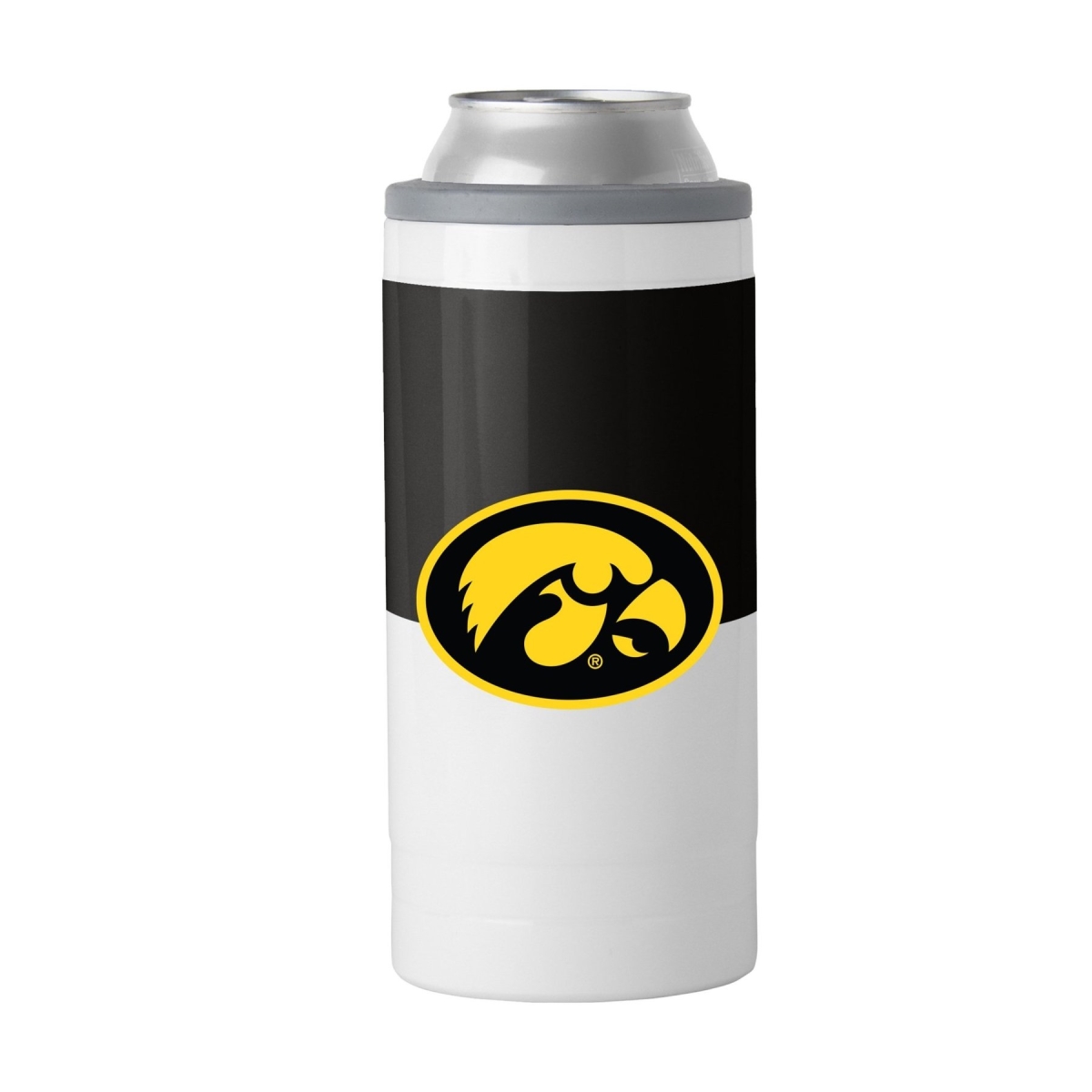 Picture of Logo Chair 155-S12C-11 12 oz NCAA Iowa Hawkeyes Colorblock Slim Can Coolie