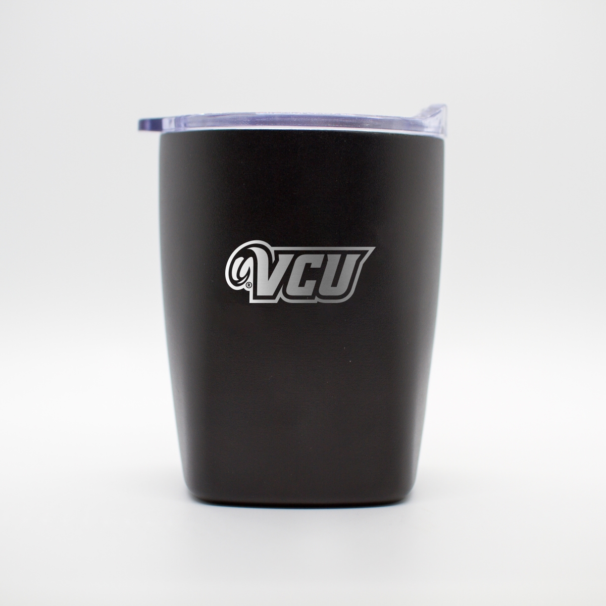 376-S14PR-BLK-9 Virginia Commonwealth 10 oz Black Etched Powdercoat Rocks Tumbler