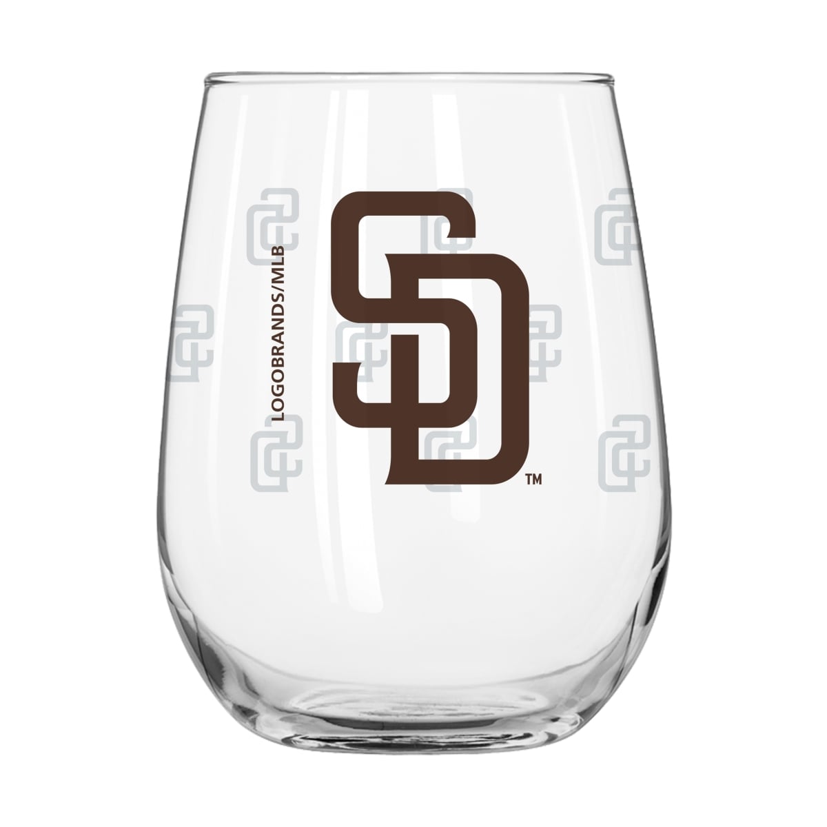 524-G16CB-10 San Diego Padres 16 oz Satin Etched Curved Beverage Glass
