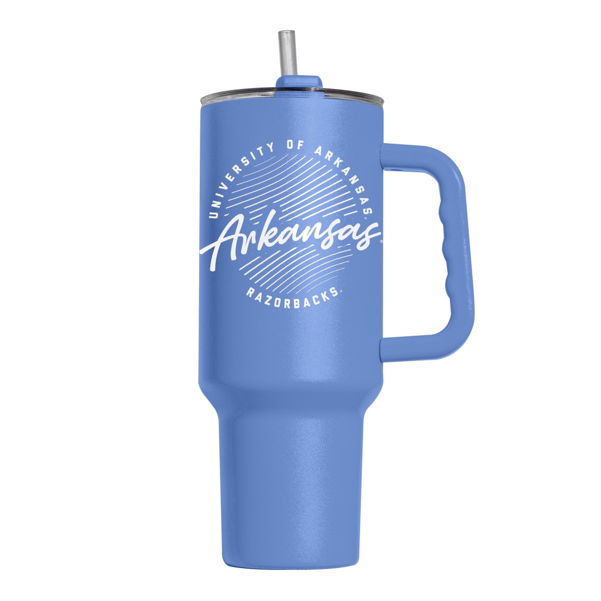 Picture of Logo Brands 108-S40PT-ARC-35 Arkansas Razorbacks 40 oz Retro Script Arctic Powder Coat Tumbler
