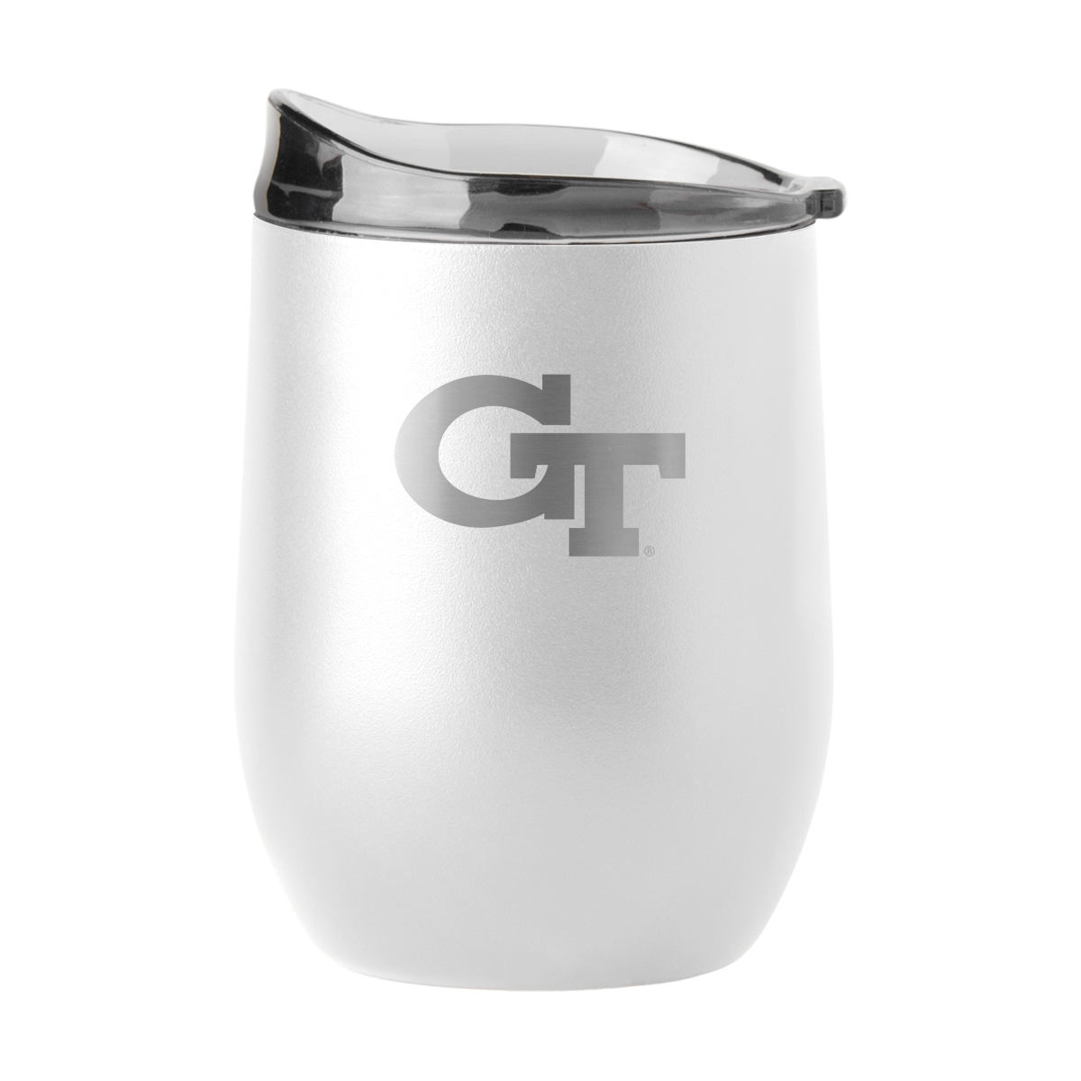 143-S16PB-WHT-9 Georgia Tech 16 oz White Etched Powder Coat Curved Beverage