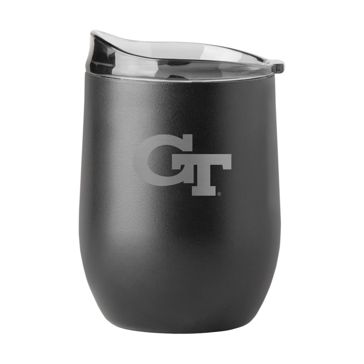 143-S16PB-BLK-9 Georgia Tech 16 oz Black Etched Powder Coat Curved Beverage