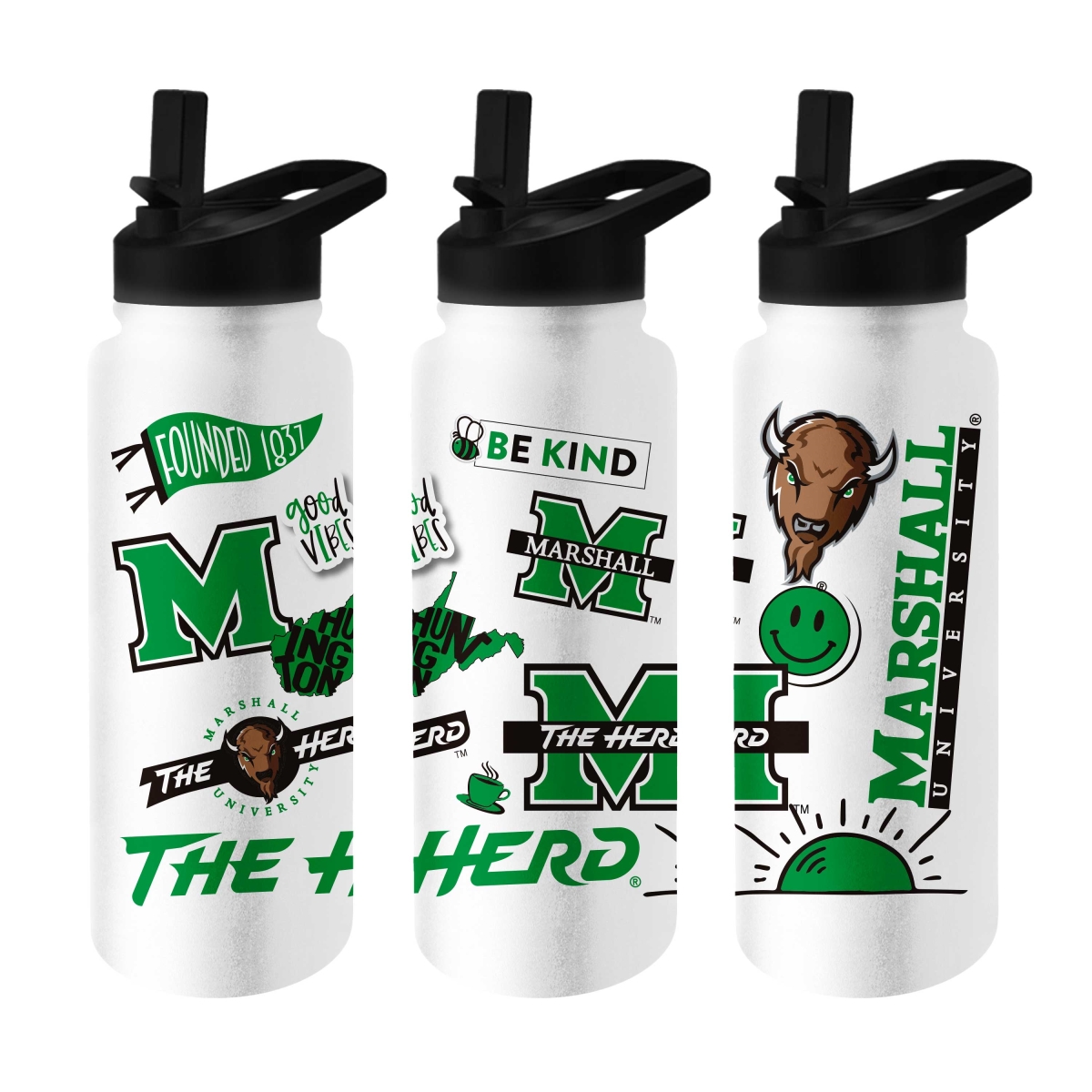 Picture of Logo Brands 166-S34QB-63 34 oz Marshall University Native Quencher Bottle