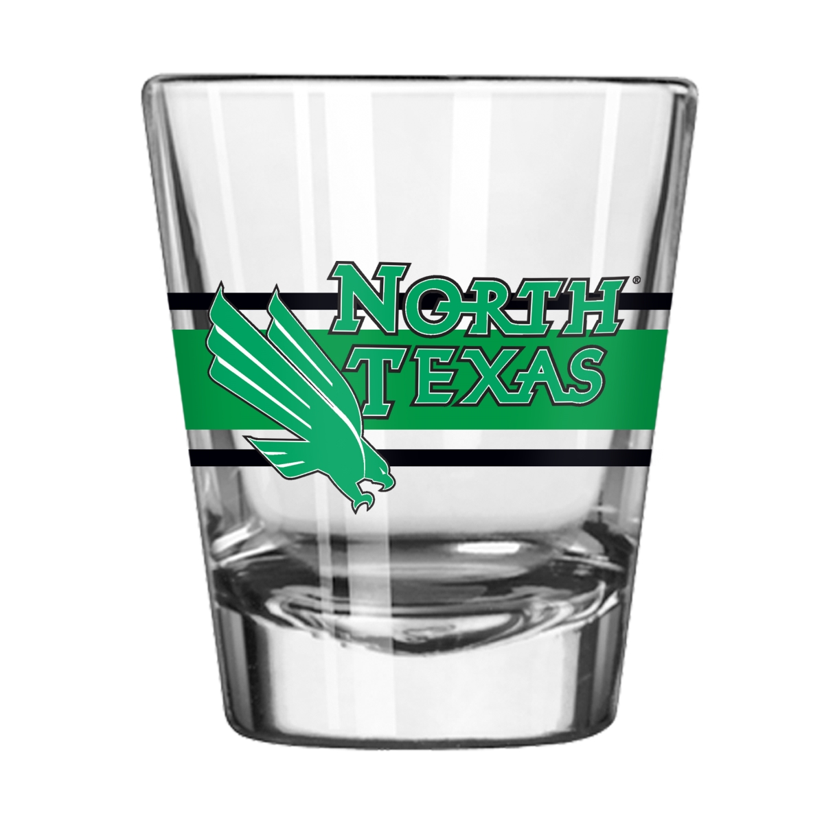 187-G2S-16 North Texas Mean Green 2 oz Stripe Shot Glass