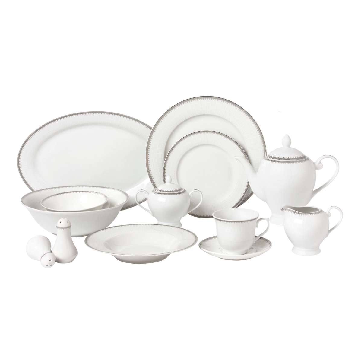 Picture of Lorenzo Import Alyssa-57 57 Piece Border Porcelain Dinnerware Set, Silver - Service for 8 Alyssa