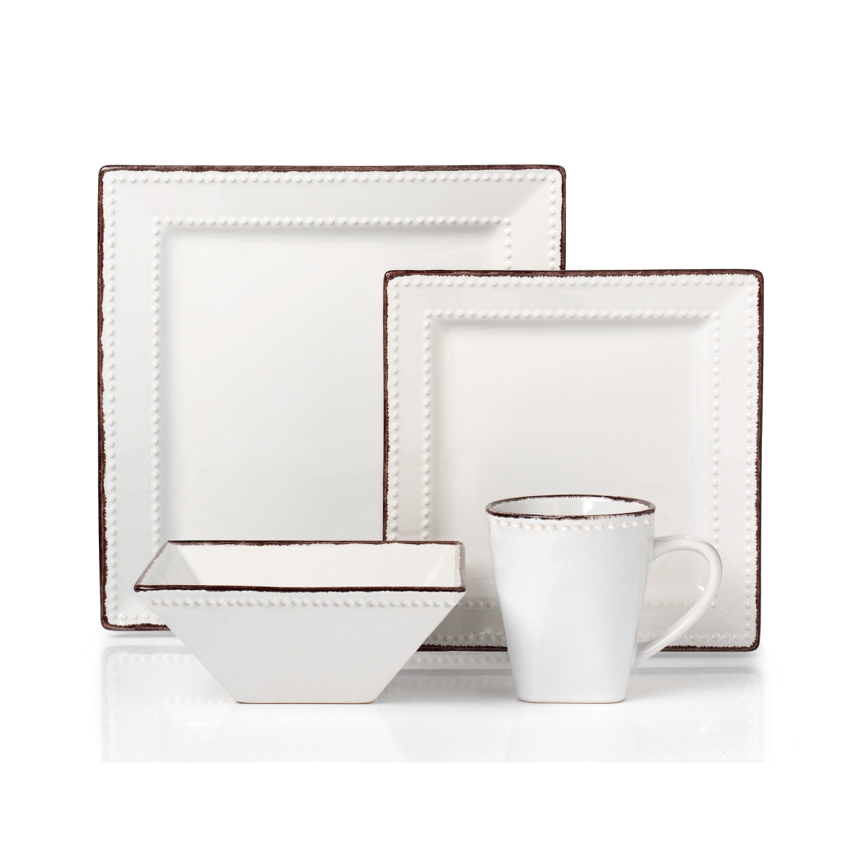 Picture of Lorenzo Import LH500 16 Piece Square Beaded Stoneware Dinnerware Set, White