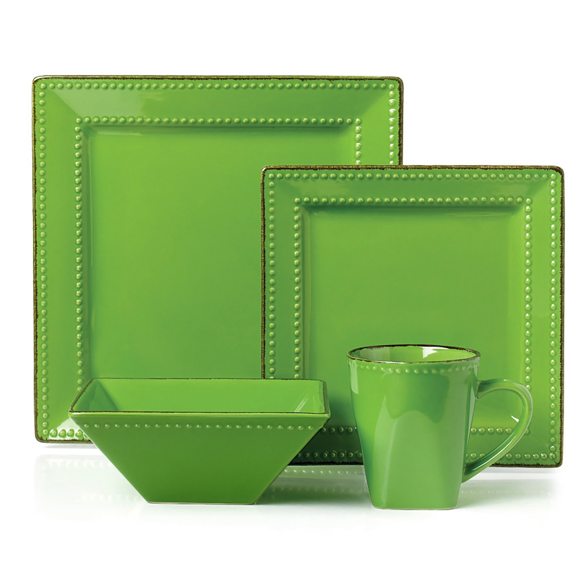 Picture of Lorenzo Import LH501 16 Piece Square Beaded Stoneware Dinnerware Set&#44; Green