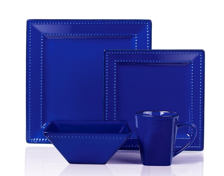 Picture of Lorenzo Import LH502 16 Piece Square Beaded Stoneware Dinnerware Set, Blue