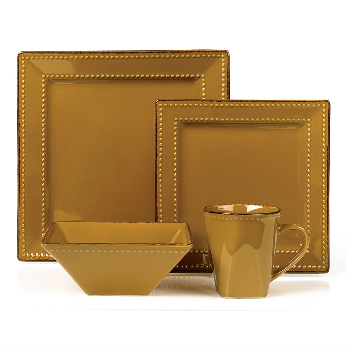 Picture of Lorenzo Import LH503 16 Piece Square Beaded Stoneware Dinnerware Set&#44; Mocca