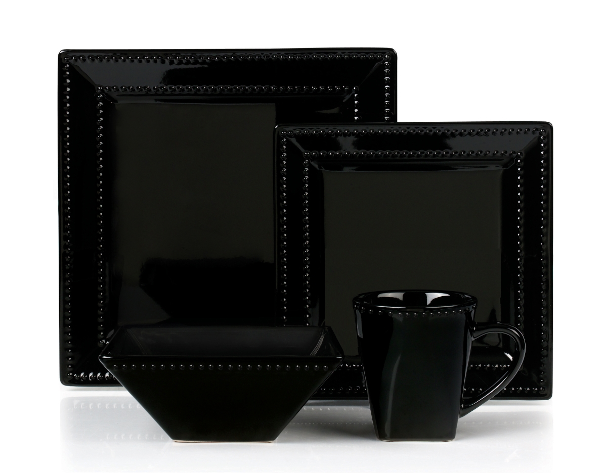 Picture of Lorenzo Import LH504 16 Piece Square Beaded Stoneware Dinnerware Set, Black