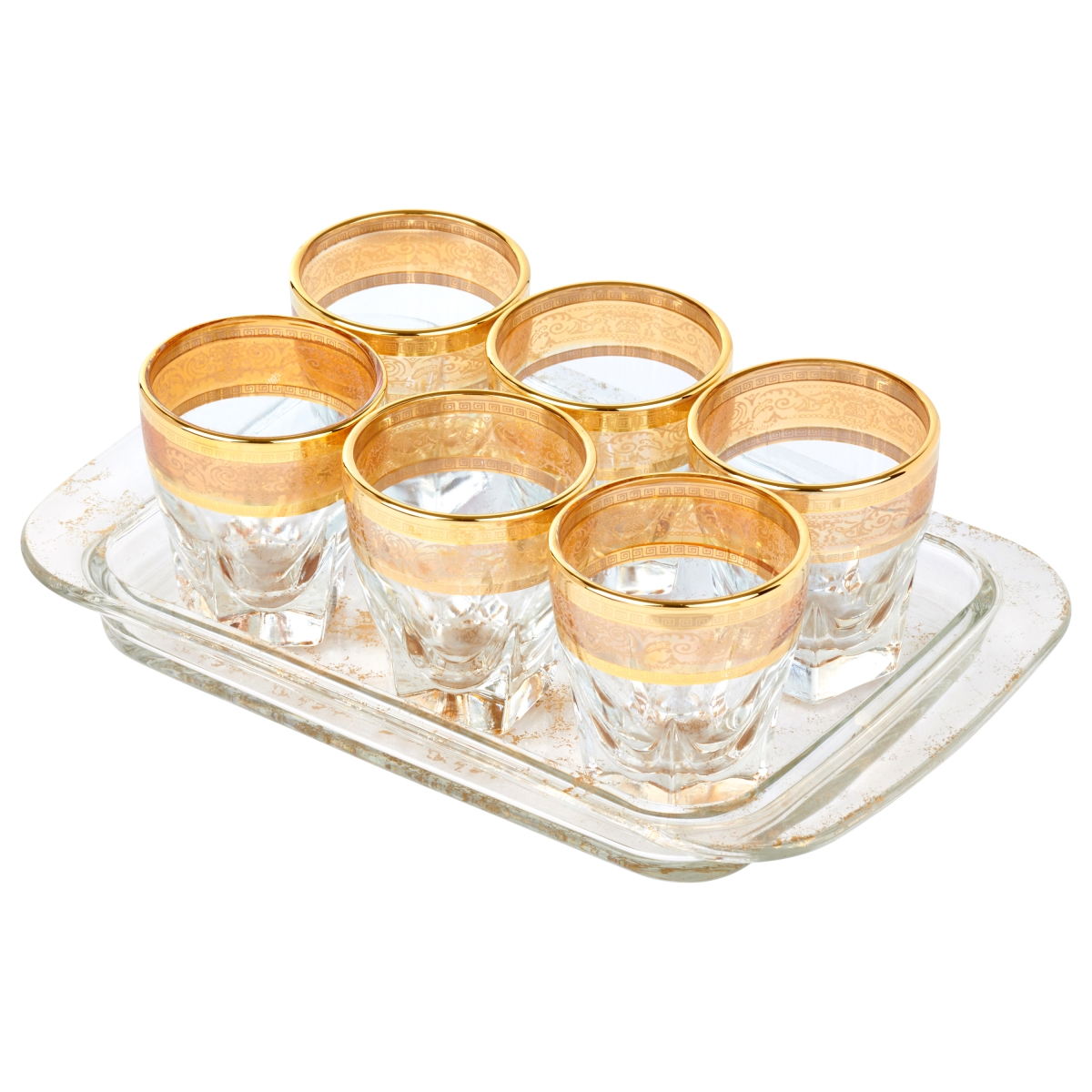 Picture of Lorenzo Import 9444 7 Piece Tray Set Shots with Tray Amber Color