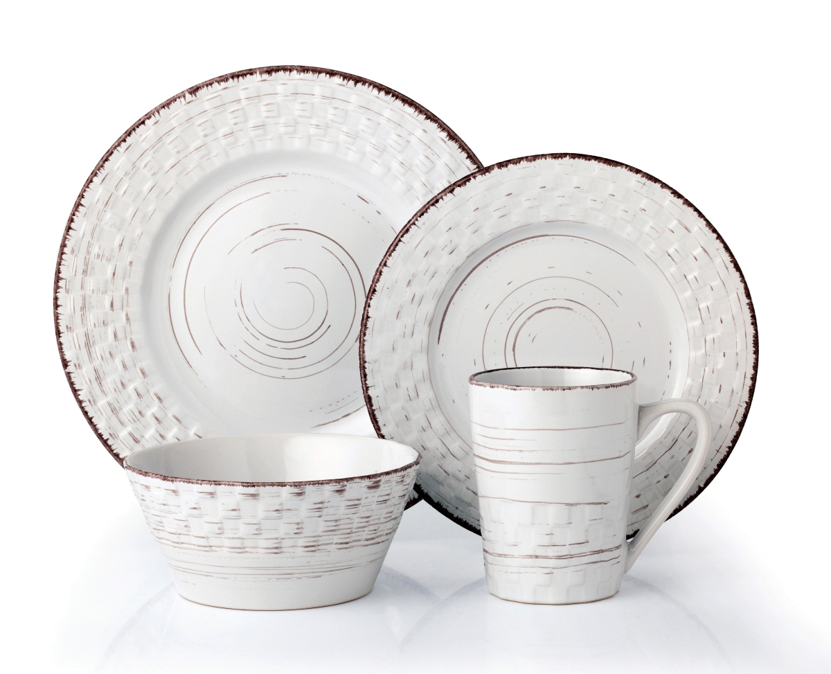 Picture of Lorren Home Trends LH514 16 Piece Distressed Weave Dinnerware Set, White