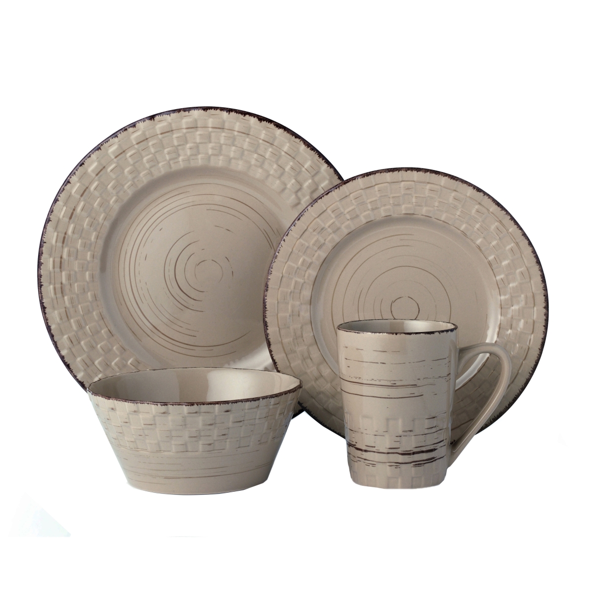 Picture of Lorren Home Trends LH515 16 Piece Distressed Weave Dinnerware Set, Mocca