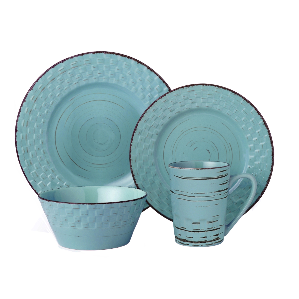 16 Piece Distressed Weave Dinnerware Set, Blue