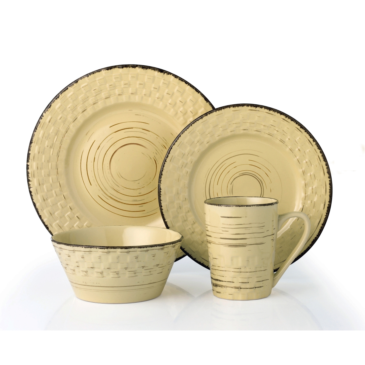 Picture of Lorren Home Trends LH518 16 Piece Distressed Weave Dinnerware Set, Buttercup