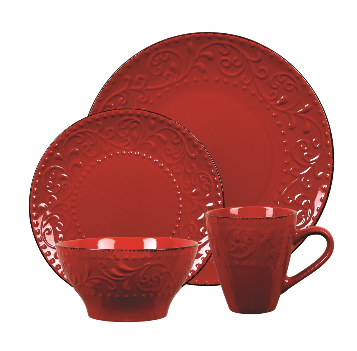 Picture of Lorren Home Trends LH526 16 Piece Stoneware Scroll Dinnerware Set, Red