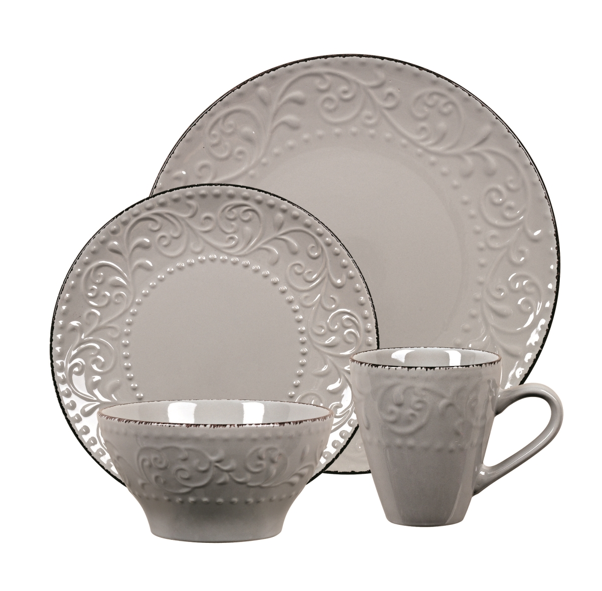 Picture of Lorren Home Trends LH527 16 Piece Stoneware Scroll Dinnerware Set, Gray