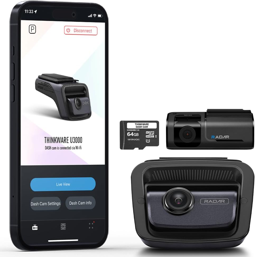 U3000 2 Channel 2 Sensor Night Vision 4K Front Dash Camera, Black