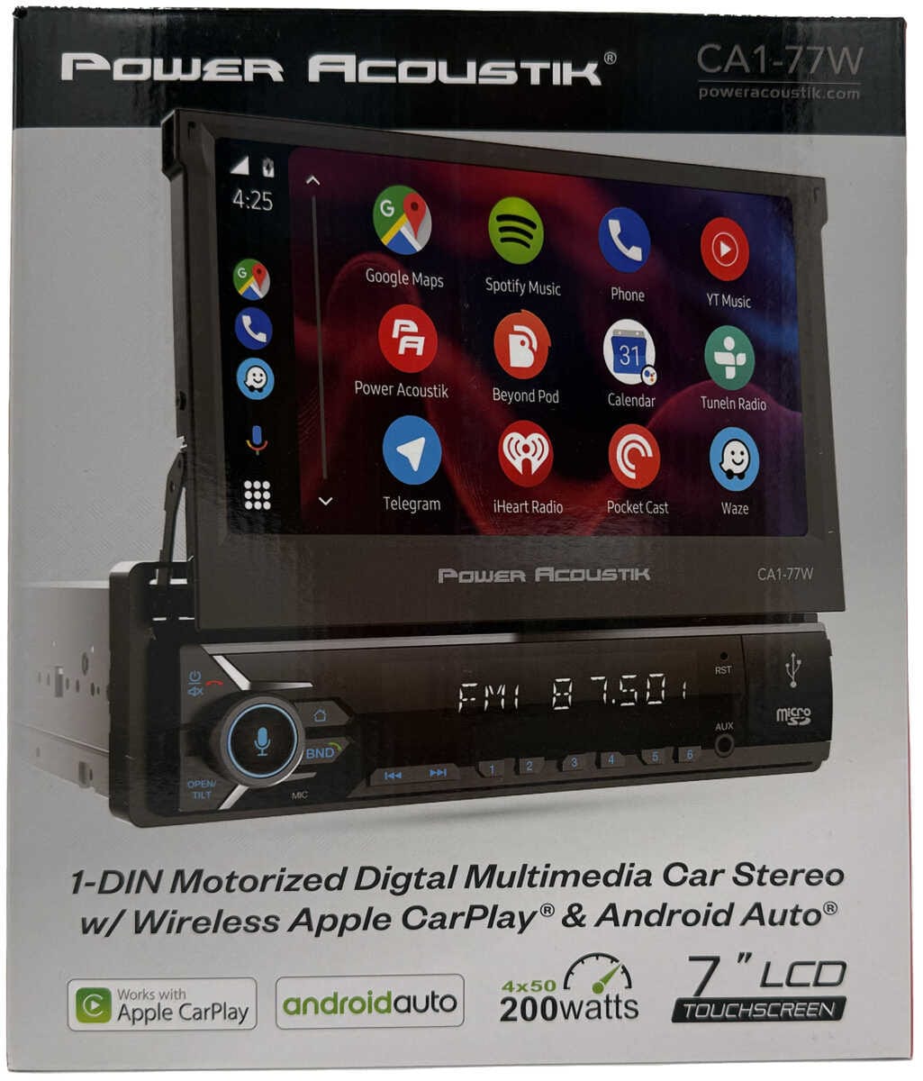 CA1-77W 7 in. Motorized Flip-Out 1-DIN Mechless Receiver with Wireless CarPlay & Android Auto