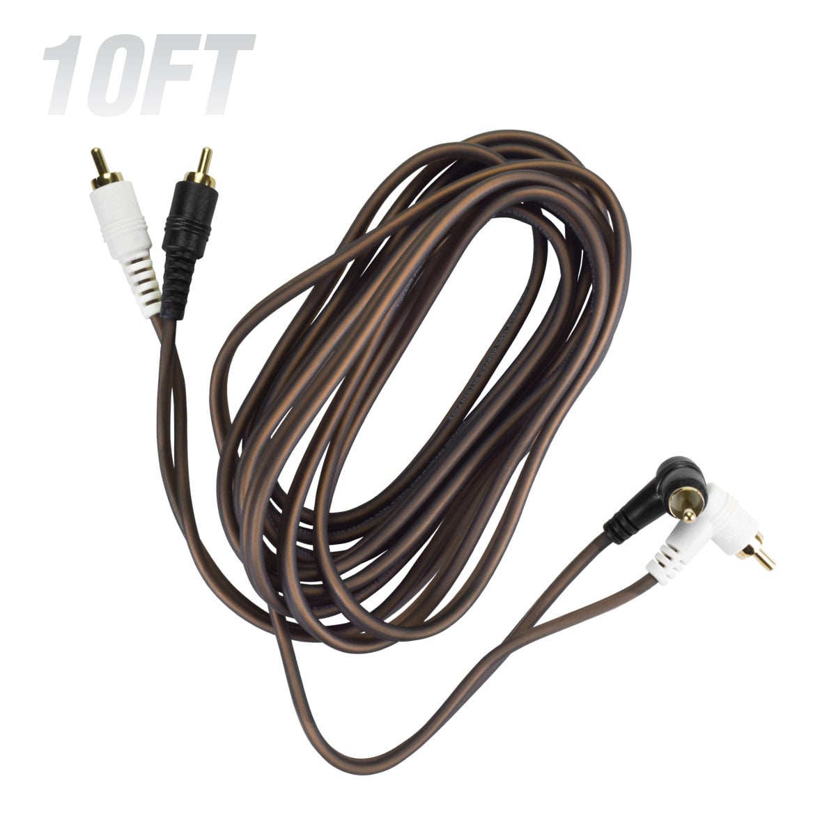TPT-RCA X10FT 10 ft. 2-Channel OFC RCA Cable with Right-Angle Connector on One End