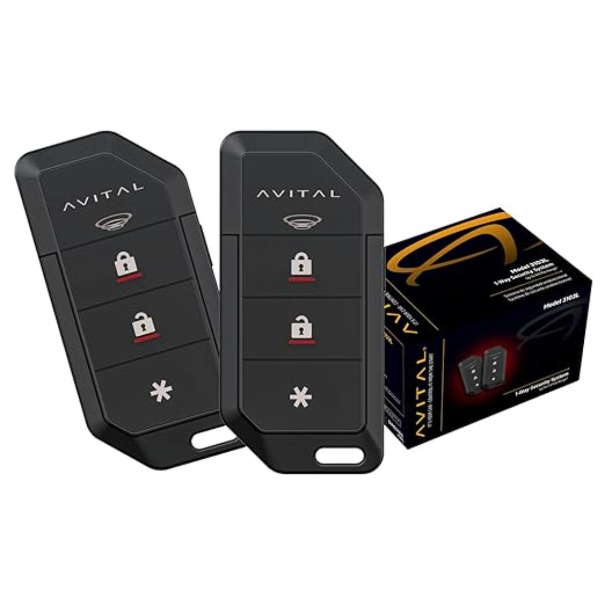 AVITAL - 3103L 1-Way Security System, Two 4-Button Remotes - Onyx Black